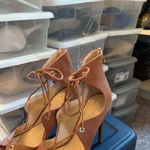 Jessica Simpson tie up Carmel color heels . Brand new , no tags